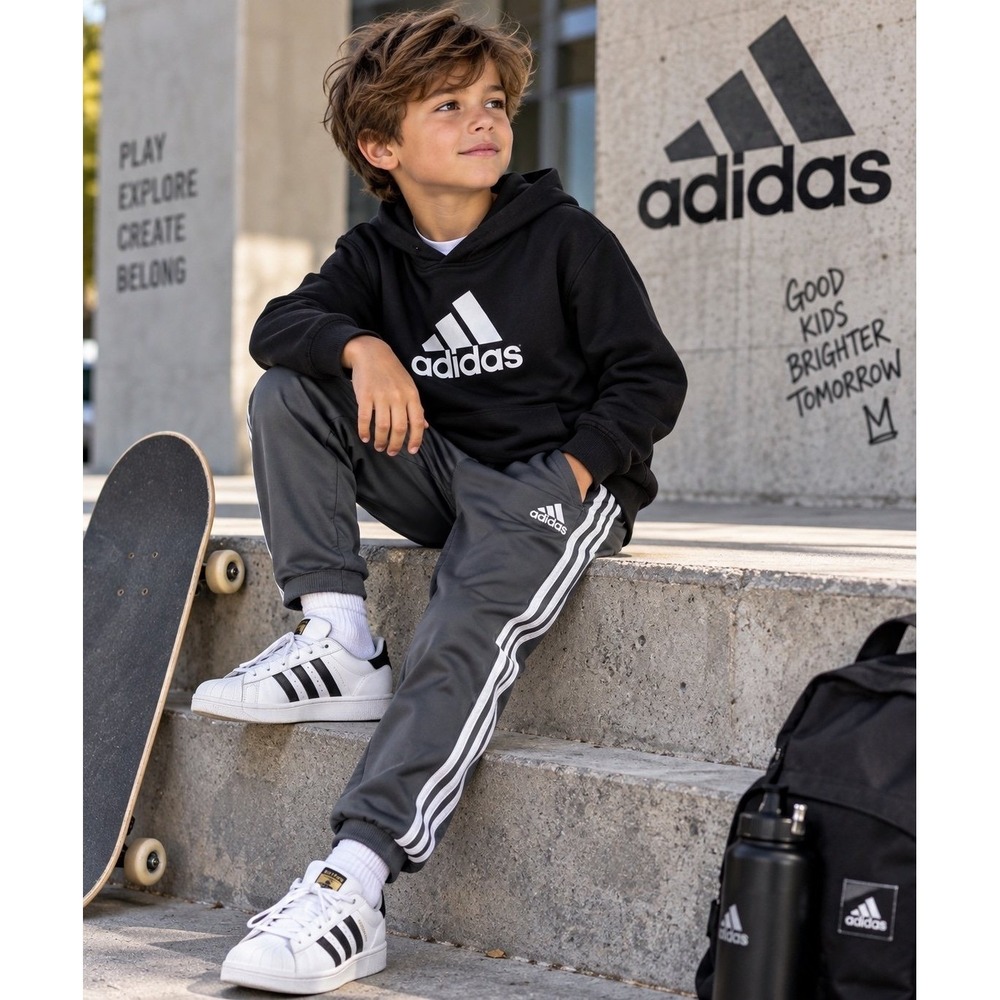 Adidas Kids Track Pants Size 8 Small Gray 3 Stripe Jogger Athletic Soccer